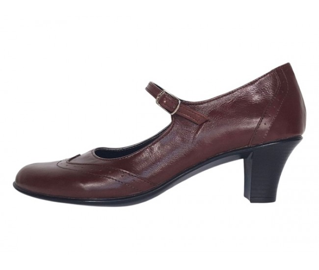 Pantofi dama eleganti din piele naturala cu toc mic de 5cm,  foarte comozi  - P104MARO