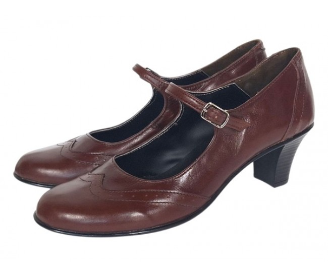Pantofi dama eleganti din piele naturala cu toc mic de 5cm,  foarte comozi  - P104MARO