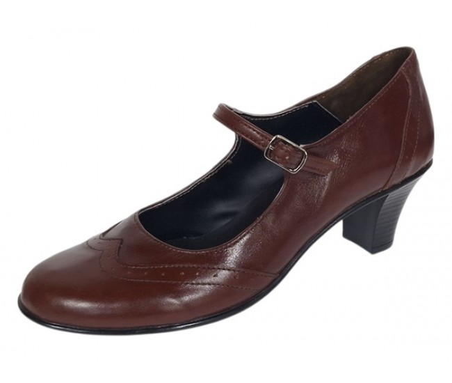 Pantofi dama eleganti din piele naturala cu toc mic de 5cm,  foarte comozi  - P104MARO