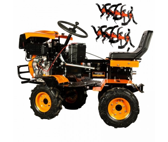 Mini tractor detoolz, 17cp, 530cc, motor pe motorina 4t, 4x4, 4 viteze, pornire electrica, 2 cutii de viteze
