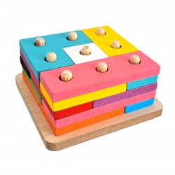 Sortator din lemn, Jucarie educativa pentru copii, construit pe 5 nivele, 15 piese si o baza - CUBCREATIV Sortator din lemn, Jucarie educativa pentru copii, construit pe 5 nivele, 15 piese si o baza - CUBCREATIV