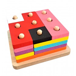 Sortator din lemn, Jucarie educativa pentru copii, construit pe 5 nivele, 15 piese si o baza - CUBCREATIV Sortator din lemn, Jucarie educativa pentru copii, construit pe 5 nivele, 15 piese si o baza - CUBCREATIV