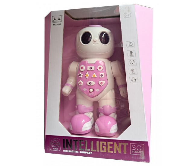 Robot de jucarie, canta, danseaza si merge, cu luminite, roz