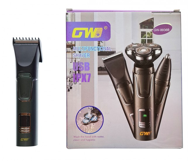 Aparat de ras (3 in 1), cu masina de tuns si trimmer nas, GW9936