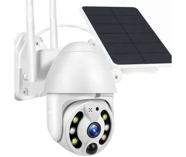 Camera de supraveghere profesionala, cu 4G, WIFI, 2MP, 1080p, de exterior, Full HD, Panou solar, Rotire din aplicatie, rezistenta la apa, comunicare audio bidirectionala, senzor miscare, activare lumina, Alb