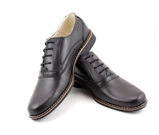 Pantofi barbati piele naturala (negru patinat) casual-eleganti - Made in Romania P37NN