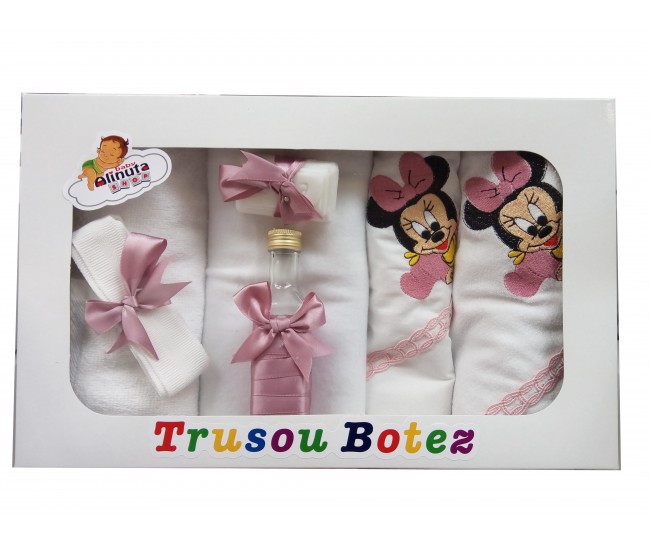 Trusou botez fetite cu Minnie - set personalizat biserica TB23ALINUTA