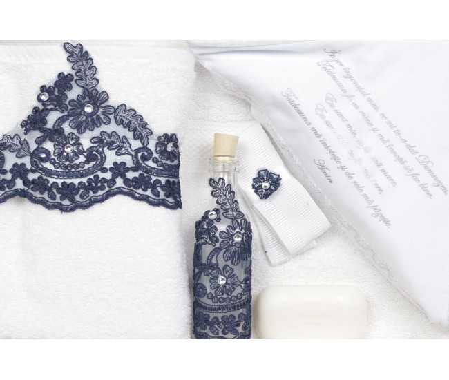 Trusou Botez bleumarin cu broderie royal pentru baieti - set complet pentru biserica TRB508BL