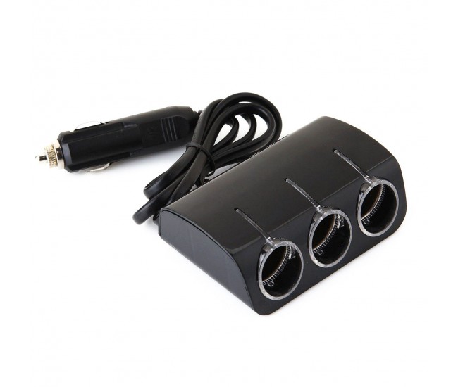 Adaptor Priza Bricheta Auto 3 Porturi Cu Iluminare Albastra 12V / 24V - 1521B