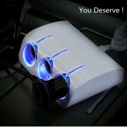 Adaptor Priza Bricheta Auto 3 Porturi Cu Iluminare LED albastra 12V / 24V - 1521A
