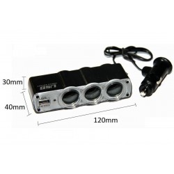 Adaptor USB Auto bricheta cu 3 porturi si iluminare, 12V/24V - WF0120