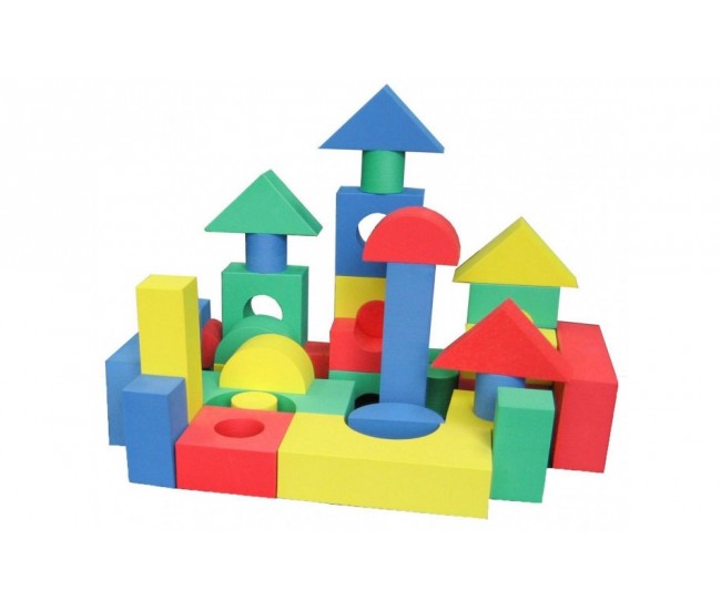 Gentuta cuburi si forme geometrice colorate din burete - Set jucarie 50 piese
