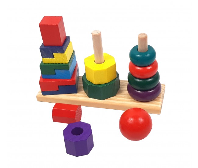 Jucarie din lemn cu forme geometrice - Joc de logica si indemanare - 5431R