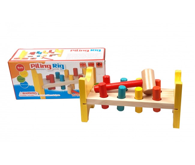Jucarie multicolora din lemn cu cilindri si ciocan - D8TAN43 Jucarie multicolora din lemn cu cilindri si ciocan - D8TAN43