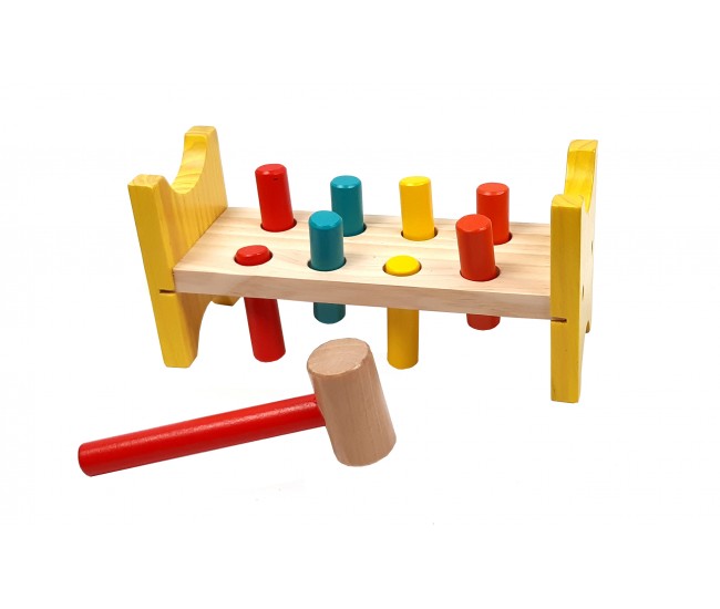 Jucarie multicolora din lemn cu cilindri si ciocan - D8TAN43 Jucarie multicolora din lemn cu cilindri si ciocan - D8TAN43