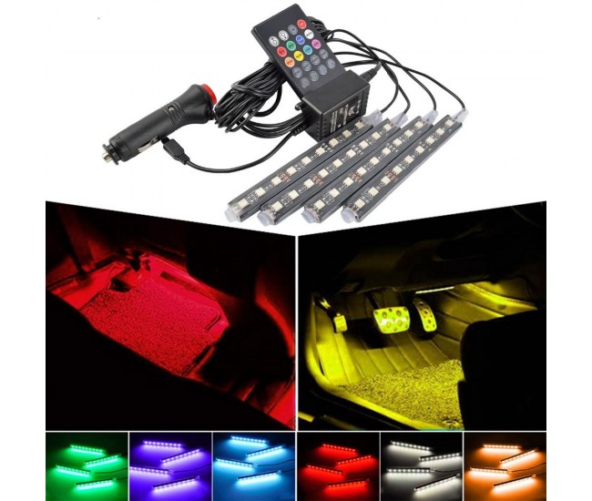 Lumina ambientala auto, tuning masina, cu LED-uri color, telecomanda si senzor de muzica - IRI01WOW