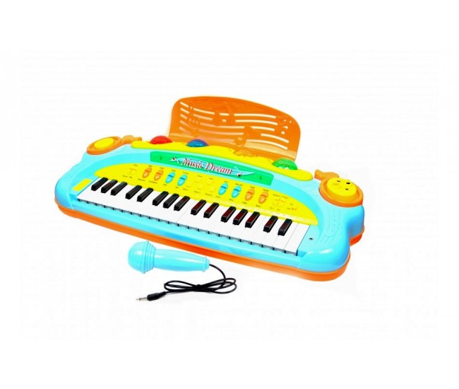 Orga de jucarie cu scaunel si microfon pentru copii, 3 octave, sunete si lumini - 6617A Orga de jucarie cu scaunel si microfon pentru copii, 3 octave, sunete si lumini - 6617A