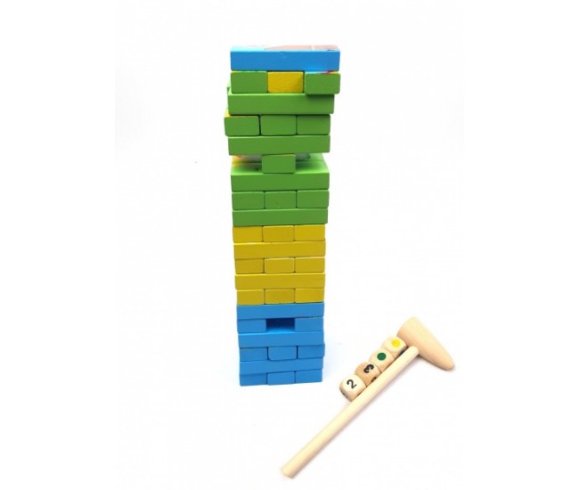 Puzzle, jenga din lemn, jucarie multifunctionala de indemanare, 54 de piese - JG123