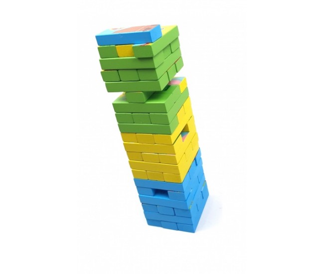 Puzzle, jenga din lemn, jucarie multifunctionala de indemanare, 54 de piese - JG123