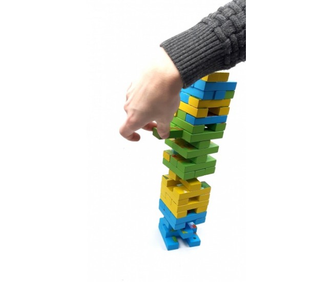 Puzzle, jenga din lemn, jucarie multifunctionala de indemanare, 54 de piese - JG123