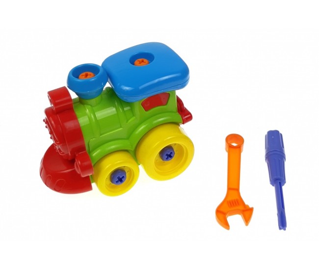 Locomotiva de construit cu surubelnita si cheie, jucarie educativa, creativa pentru copii 6007