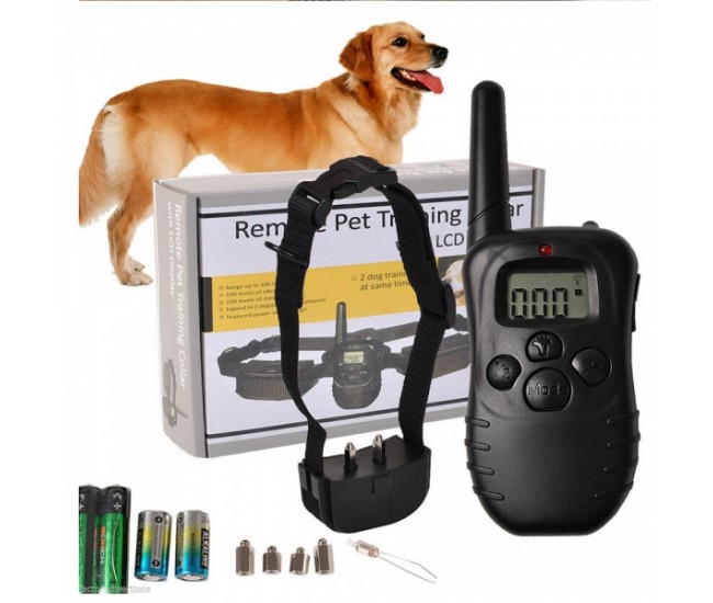Zgarda electrica pentru dresaj canin, raza 300m, ajustabila, rezistenta la ploaie si praf  - Remote Pet Training Collar LCD Display - 67224