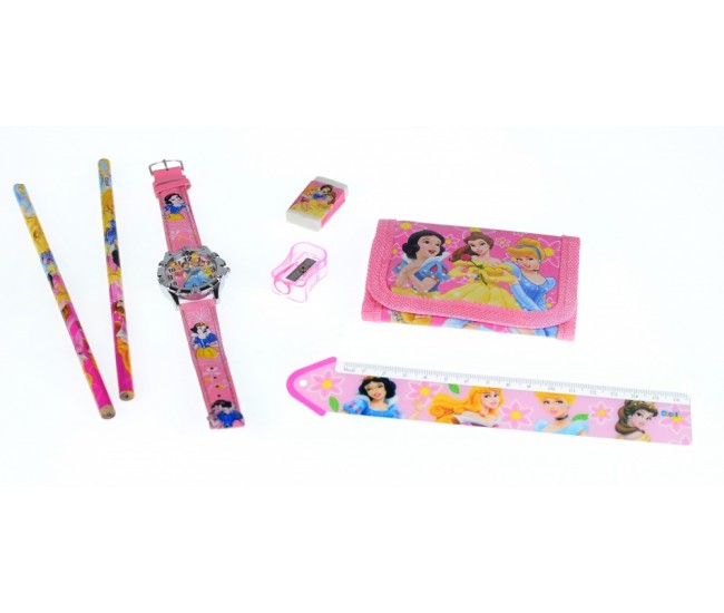 Set ceas pentru copii cu printese + portofel, creioane, ascutitoare si guma - COCO8011607