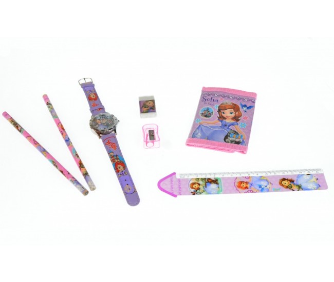 Set ceas pentru copii cu Sofia + portofel, creioane, ascutitoare si guma - COCO8011604