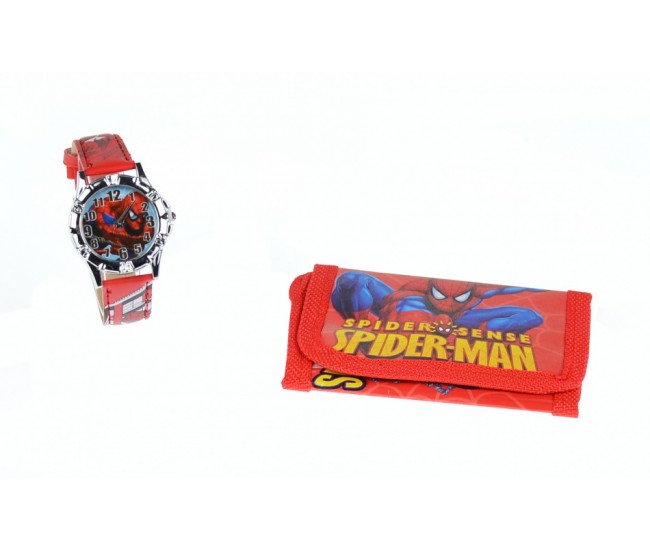 Set ceas pentru copii cu Spiderman + portofel, creioane, ascutitoare, rigla si guma - COCO8011604