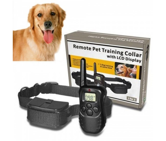 Zgarda electrica pentru dresaj canin, raza 300m, ajustabila, rezistenta la ploaie si praf  - Remote Pet Training Collar LCD Display - 67224