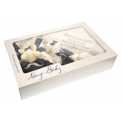 Trusou botez cu broderie si ursulet pentru baieti bleumarin, set complet pentru biserica - TRBLM