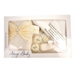 Trusou botez cu broderie galbena pentru fetite si baieti - set complet pentru biserica - TRGALB