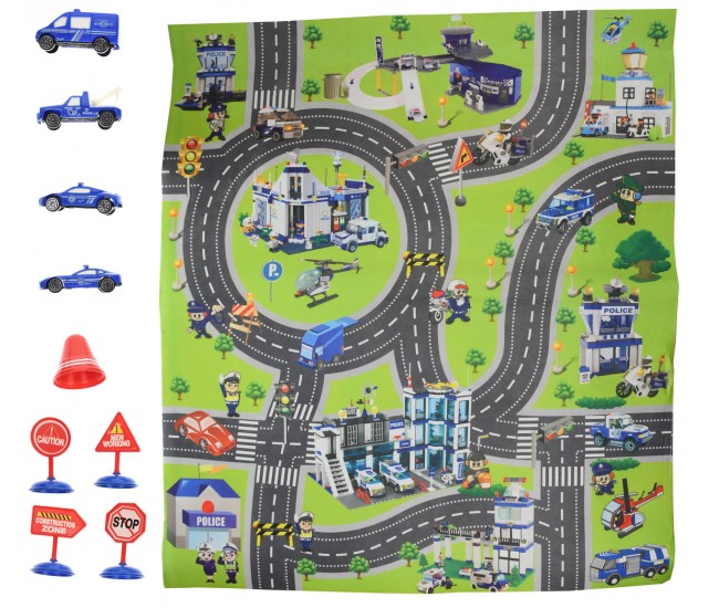 Covor imprimeu oras, cu masinute si semne de trafic, 80 x 70 cm - Q8023