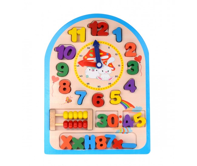 Puzzle matematic cu numaratoare cifre si ceas, jucarie educativa din lemn cu 27 piese - TW06