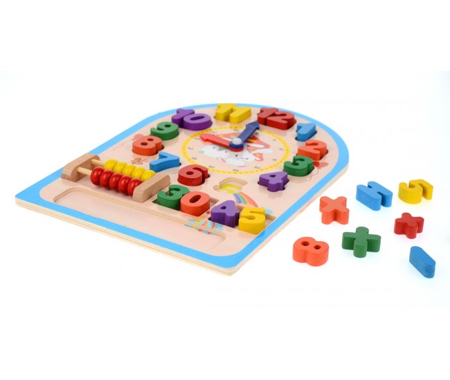 Puzzle matematic cu numaratoare cifre si ceas, jucarie educativa din lemn cu 27 piese - TW06