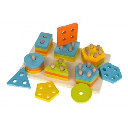 Jucarie creativa de lemn cu forme geometrice, coloane sortator geometric - 22200170