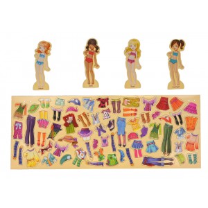 Joc imbraca fata, jucarie tip puzzle din lemn, cu magnet, 0163-1103107