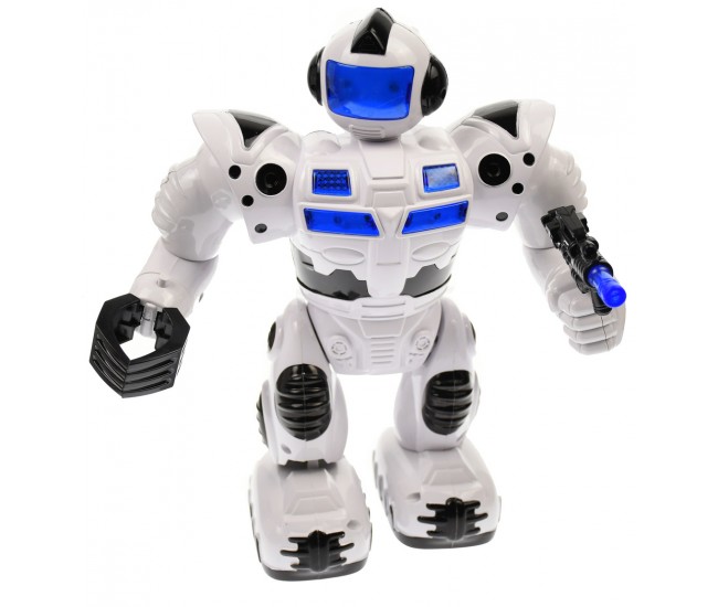 Robot de jucarie cu luminite si sunete, merge, culoare alb - 99111A