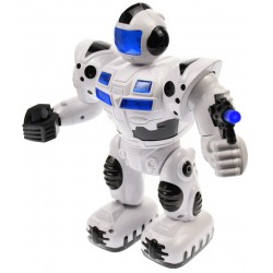Robot de jucarie cu luminite si sunete, merge, culoare alb - 99111A