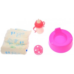 PRODUS RESIGILAT - Bebelus de jucarie cu biberon, olita, suzeta si pampers - R702A4