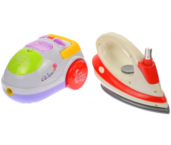 Set aspirator si fier de calcat pentru copii, roz, Happy Family - LS8237K