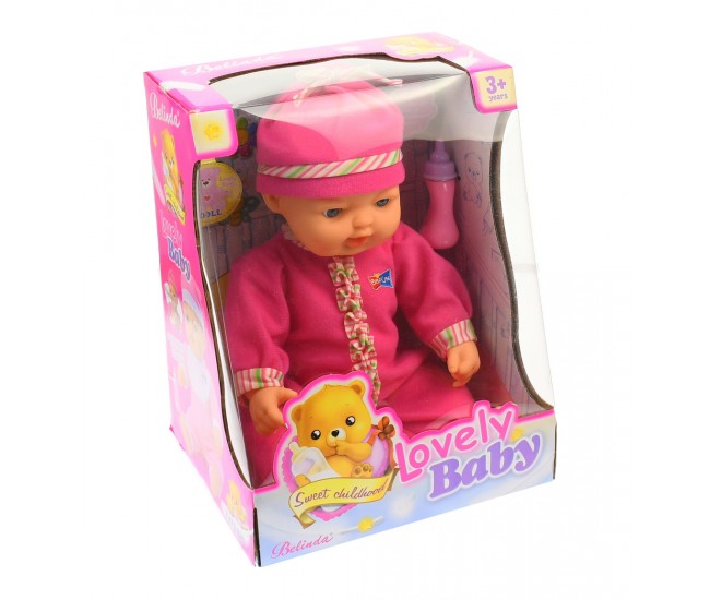 Bebelus de jucarie, Belinda, cu biberon, pentru copii, roz  - 68013