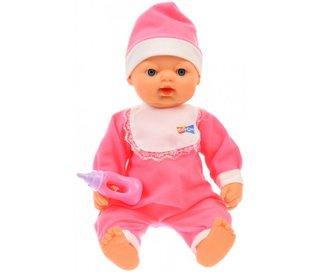 Bebelus de jucarie Belinda cu biberon pentru copii, alb-roz  - 68013A