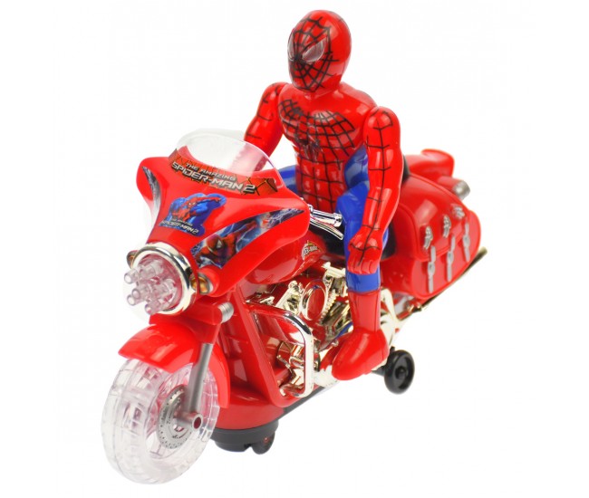 Motocicleta Spiderman de jucarie, cu luminite si sunete, rosie - 346 Motocicleta Spiderman de jucarie, cu luminite si sunete, rosie - 346