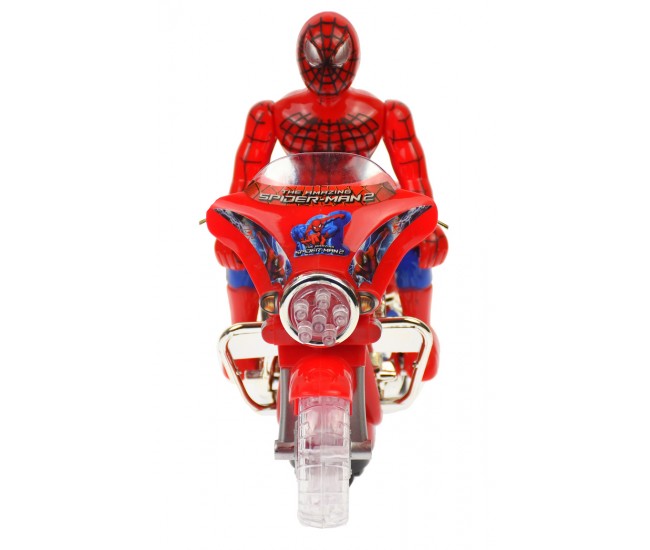 Motocicleta Spiderman de jucarie, cu luminite si sunete, rosie - 346 Motocicleta Spiderman de jucarie, cu luminite si sunete, rosie - 346