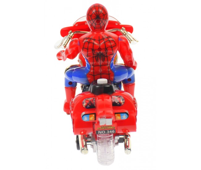 Motocicleta Spiderman de jucarie, cu luminite si sunete, rosie - 346 Motocicleta Spiderman de jucarie, cu luminite si sunete, rosie - 346