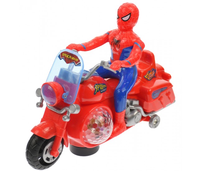 Motocicleta Spiderman de jucarie, cu luminite si sunete, rosie - 99943 Motocicleta Spiderman de jucarie, cu luminite si sunete, rosie - 99943