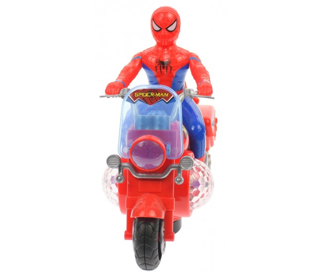 Motocicleta Spiderman de jucarie, cu luminite si sunete, rosie - 99943 Motocicleta Spiderman de jucarie, cu luminite si sunete, rosie - 99943