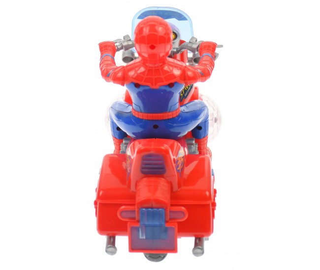 Motocicleta Spiderman de jucarie, cu luminite si sunete, rosie - 99943 Motocicleta Spiderman de jucarie, cu luminite si sunete, rosie - 99943