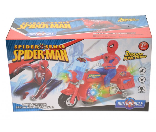 Motocicleta Spiderman de jucarie, cu luminite si sunete, rosie - 99943 Motocicleta Spiderman de jucarie, cu luminite si sunete, rosie - 99943